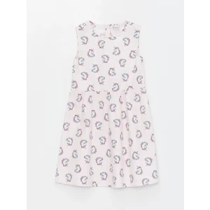 LCW Kids Pembe Bisiklet Yaka Desenli Kız Çocuk Elbise