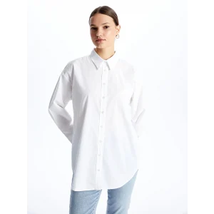 LCW Modest Beyaz Düz Poplin Kadın Gömlek Tunik
