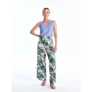 LCWAIKIKI Classic Beyaz Beli Lastikli Rahat Kalıp Desenli Kadın Pantolon