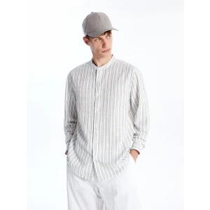 XSIDE Yeşil Regular Fit Uzun Kollu Çizgili Poplin Erkek Gömlek