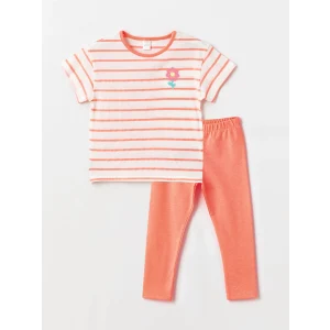 LCW Kids Karişik Bisiklet Yaka Kısa Kollu Çizgili Kız Bebek Tişört ve Tayt 2li Takım