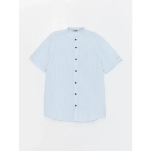 LCW Kids Mavi Hakim Yaka Çizgili Kısa Kollu Erkek Çocuk Gömlek
