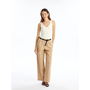 LCW Vision Kahverengi Beli Kemerli Rahat Kalıp Kadın Pantolon