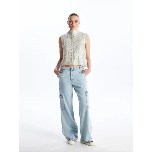 LCW Jeans Indigo Wideleg Kadın Kargo Jean Pantolon