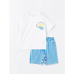 LCW Kids Beyaz Bisiklet Yaka Kısa Kollu Baskılı Erkek Bebek Tişört ve Şort 2li Takım