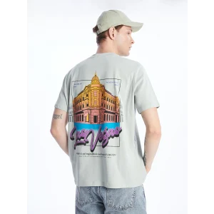 XSIDE Gri Bisiklet Yaka Kısa Kollu Baskılı Penye Erkek Tişört