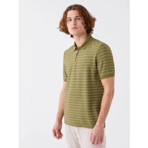 LCW Vision Haki Polo Yaka Kısa Kollu Çizgili Erkek Tişört