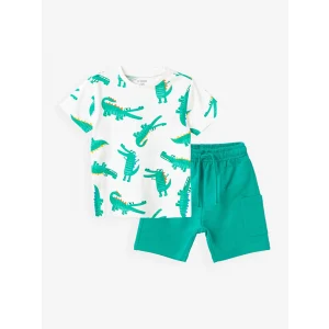 LCW Kids Ekru Bisiklet Yaka Kısa Kollu Baskılı Erkek Bebek Tişört ve Şort 2li Takım