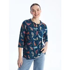 LCW Grace Karişik Bağlamalı Yaka Desenli Kadın Tişört