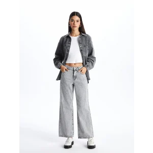 LCW Jeans Gri Wideleg Kadın Jean Pantolon