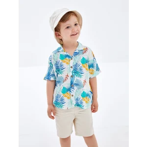 LCW Kids Beyaz Resort Yaka Kısa Kollu Baskılı Erkek Bebek Gömlek