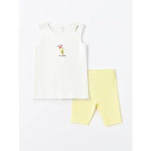 LCW Kids Ekru Bisiklet Yaka Kız Bebek Bluz ve Şort 2li Takım