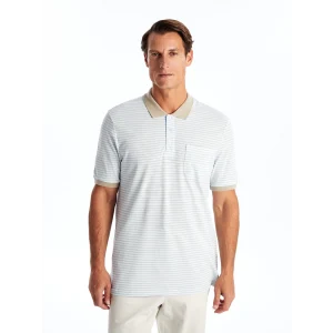 LCWAIKIKI Classic Mavi Polo Yaka Kısa Kollu Çizgili Pike Erkek Tişört