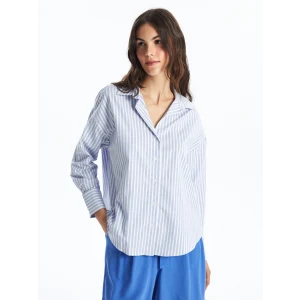 LCW Vision Mavi Çizgili Oversize Kadın Gömlek