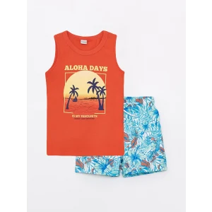 LCW Kids Turuncu Bisiklet Yaka Erkek Çocuk Atlet ve Deniz Şortu