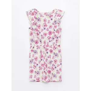 LC WAIKIKI Ekru Bisiklet Yaka Çiçekli Kız Çocuk Tulum