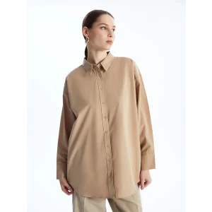 LCW Modest Kahverengi Düz Poplin Kadın Gömlek Tunik