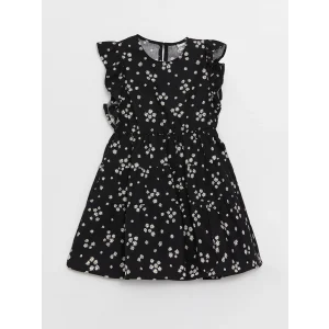 LCW Kids Siyah Bisiklet Yaka Çiçekli Kız Çocuk Elbise