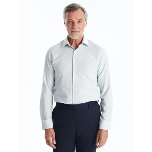 LCWAIKIKI Formal Yeşil Slim Fit Uzun Kollu Armürlü Erkek Dokulu Gömlek