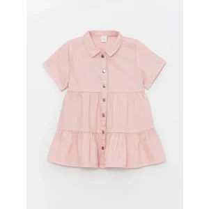 LCW Kids Pembe Gömlek Yaka Kısa Kollu Kız Bebek Elbise