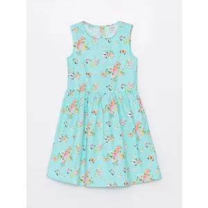 LCW Kids Turkuaz Bisiklet Yaka Desenli Kız Çocuk Elbise