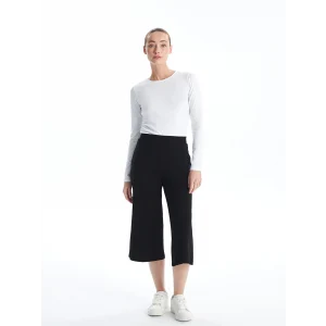 LCWAIKIKI Basic Siyah Kadın Beli Lastikli Düz Kapri