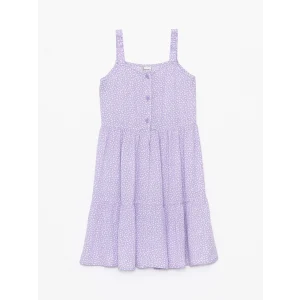 LCW Kids Lila Kare Yaka Çiçekli Kız Çocuk Elbise