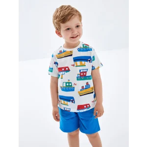 LCW Kids Ekru Bisiklet Yaka Kısa Kollu Baskılı Erkek Bebek Tişört ve Şort 2li Takım