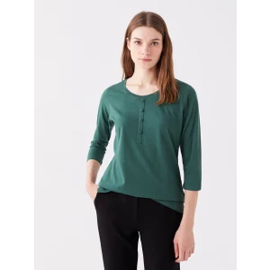 LCWAIKIKI Basic Yeşil Kadın Bisiklet Yaka Düz Bluz