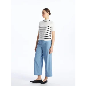 LCW Modest Indigo Beli Lastikli Wideleg Kadın Jean Pantolon