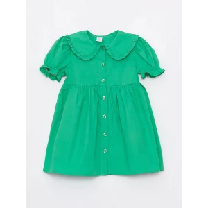 LCW Kids Yeşil Bebe Yaka Kısa Kollu Kız Bebek Elbise