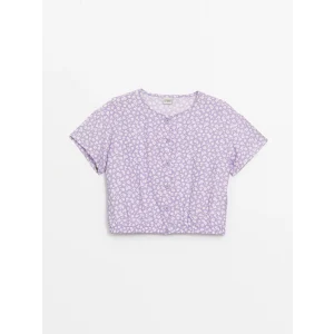 LCW Kids Lila Bisiklet Yaka Çiçekli Kız Çocuk Crop Bluz