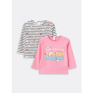 LCW Kids Pembe Bisiklet Yaka Uzun Kollu Kız Bebek Tişört 2li