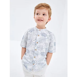 LCW Kids Ekru Hakim Yaka Kısa Kollu Baskılı Erkek Bebek Gömlek