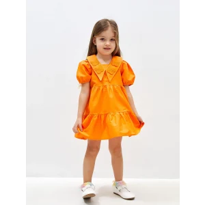 LCW Kids Turuncu V Yaka Kısa Kollu Kısa Kollu Kız Bebek Elbise