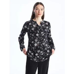LCW Grace Siyah Kaçık Yaka Desenli Uzun Kollu Kadın Bluz