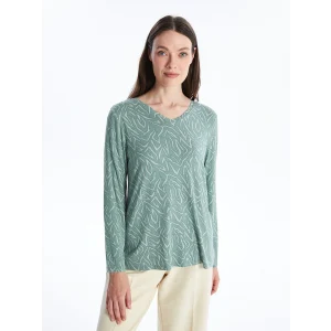 LCW Grace Turkuaz V Yaka Desenli Uzun Kollu Kadın Bluz