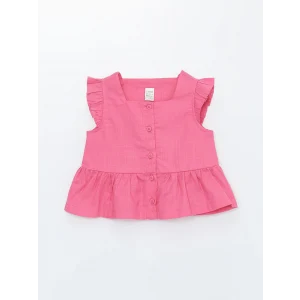 LCW Kids Pembe Kare Yaka Kolsuz Basic Kız Bebek Gömlek