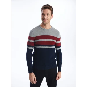 LCWAIKIKI Classic Bordo Bisiklet Yaka Uzun Kollu Çizgili Erkek Triko Kazak