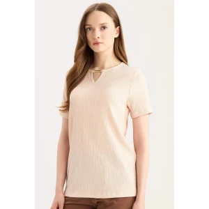 Defacto E0325 Pembe Regular Fit Apaş Yaka Basic Düz Bürümcük Kısa Kollu Tişört