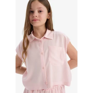 Defacto D7644 Pembe Kız Çocuk Cropped Fit Pamuklu Kısa Kollu Gömlek