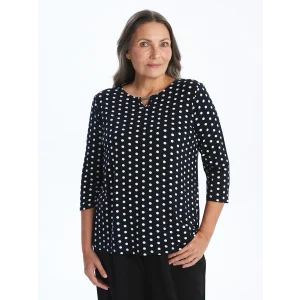 LCW Grace Lacivert Bisiklet Yaka Puantiye Desenli Kadın Tişört