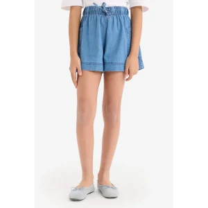 Defacto B6574 Mavi Kız Çocuk Beli Lastikli Cepli Jean Şort