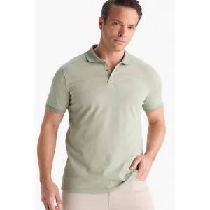 Defacto T5259 Haki Slim Fit Dar Kesim Kısa Kollu Dokulu Basic Düz Polo Tişört