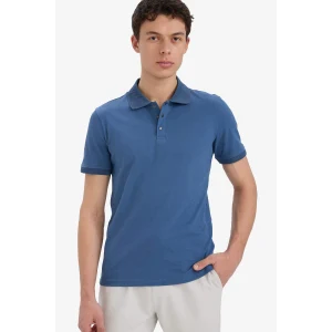 Defacto T5259 İndigo Slim Fit Dar Kesim Kısa Kollu Dokulu Basic Düz Polo Tişört