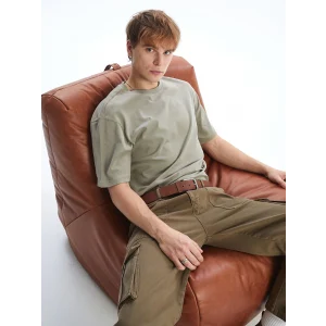 XSIDE Haki Bisiklet Yaka Penye Erkek Tişört