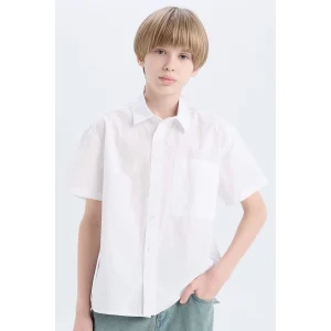 Defacto E1588 Beyaz Erkek Çocuk Oversize Geniş Kalıp Polo Yaka Paraşüt Kısa Kollu Gömlek