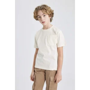 Defacto B6158 Ekru Erkek Çocuk Bisiklet Yaka Kısa Kollu Tişört