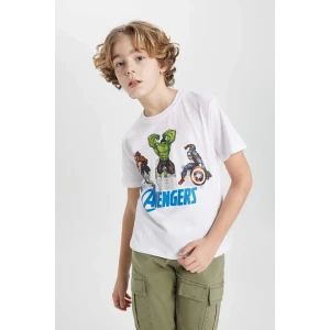 Defacto B7219 Beyaz Erkek Çocuk Marvel Avengers Bisiklet Yaka Kısa Kollu Tişört