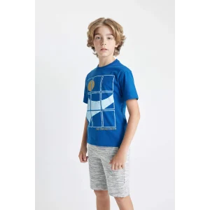 Defacto C3306 Mavi Erkek Çocuk Bisiklet Yaka Baskılı Kısa Kollu Tişört